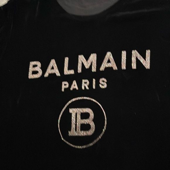 Balmain Black velvet tee this glitter logo, used - Picture 3 of 9